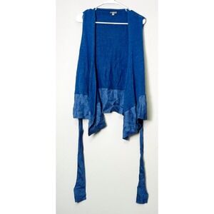 J.Jill Sleeveless Cardigan Vest Women's XL Blue Open Front Striped Hem Barn Farm